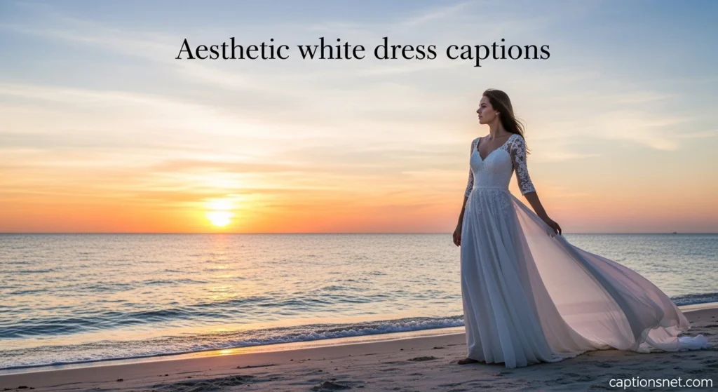 Aesthetic white dress captions